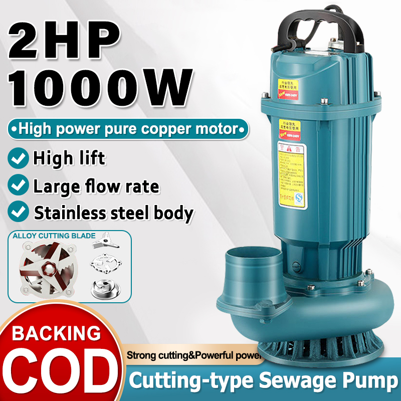 2hp Sewage Submersible Pump 220v 1000w High Lift Water Pump Cutting Type Jet Pump 100 Copper 2209