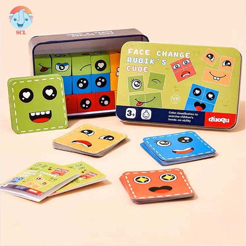 72pc Cards Wooden Face-Changing educational Magic Cube Building Blocks ...