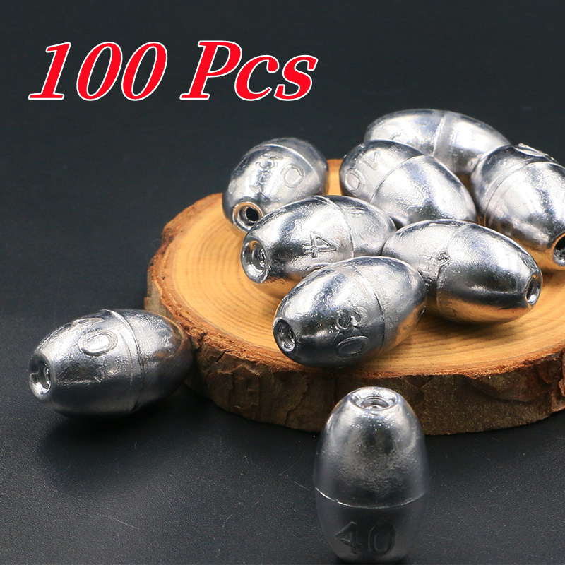 100Pcs Olive Shape Fishing Lead Weight Sinker Fish Tackle Accessories 0.5g  1g 2g