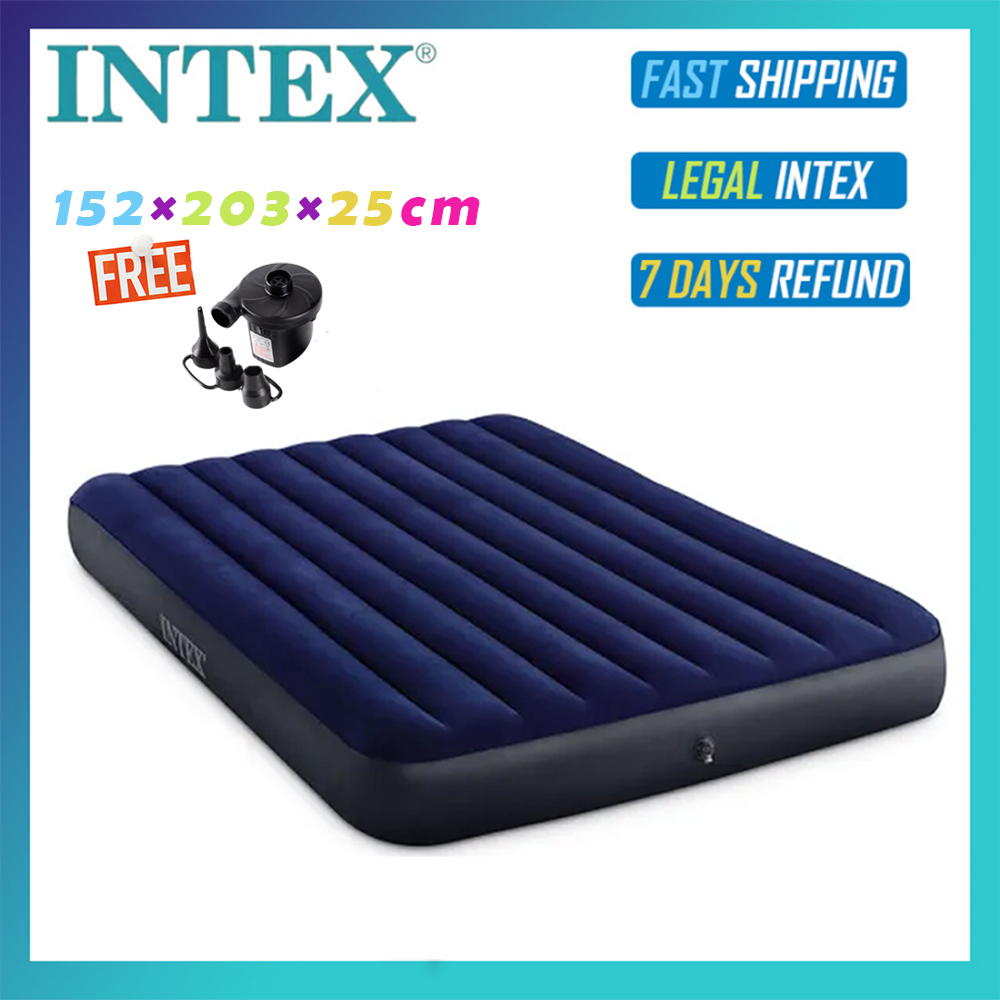 INTEX 64759 Queen Dura-Beam Series Classic Downy Airbed With Air Pump ...