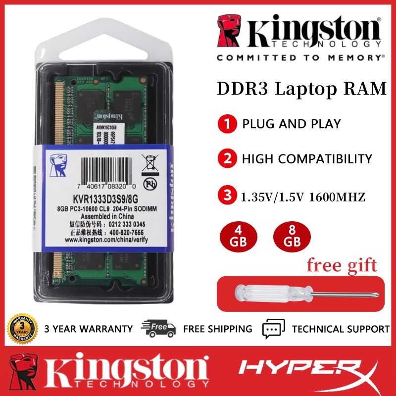 【24h Ship】Kingston DDR3 Laptop RAM 1600MHz 1.35V/1.5V 8GB 4GB PC3-12800 ...