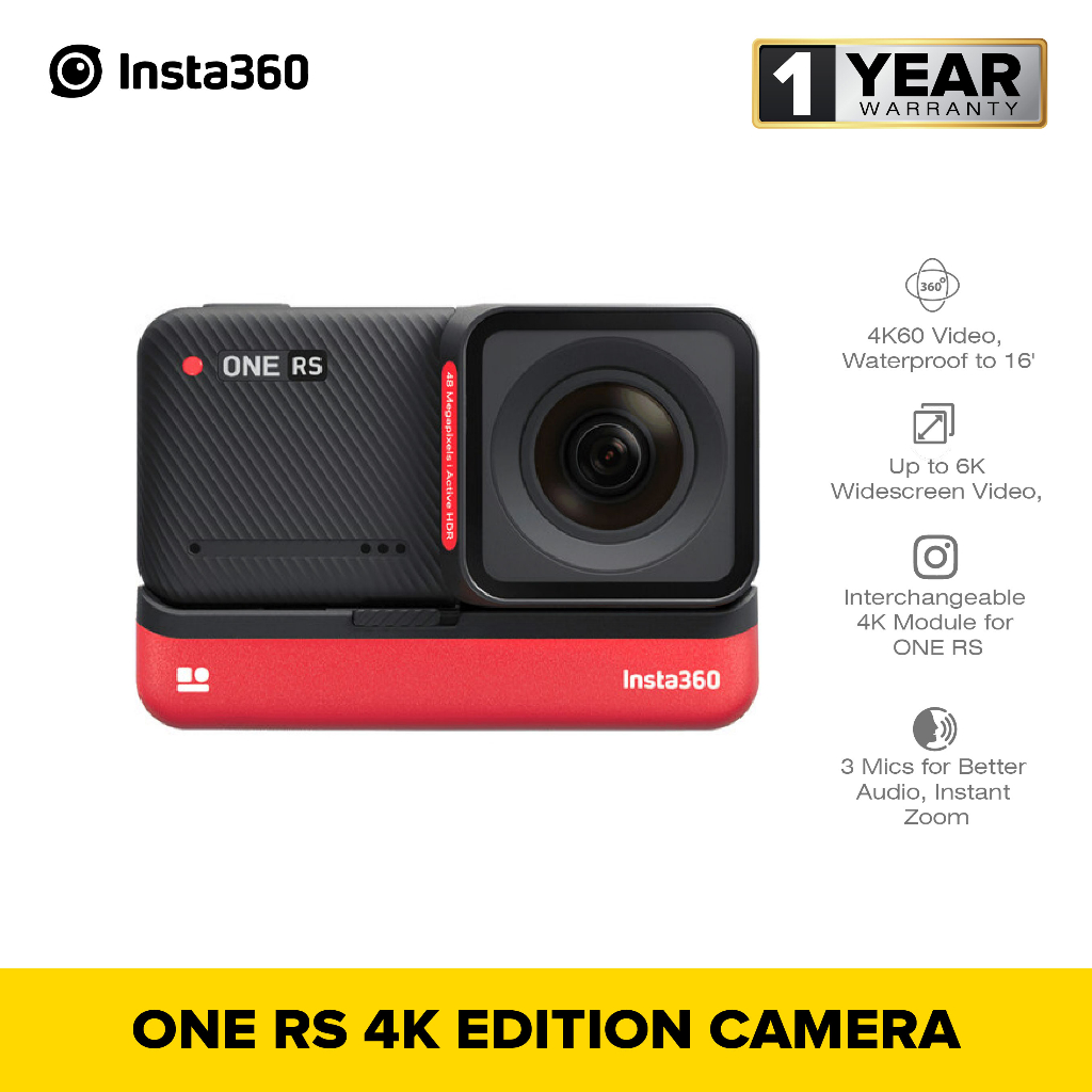 Caméra D'Action Insta360 One RS 4K - Étanche, 4K 60fps, Photo 48MP, Objectifs Interchangeables, Batterie Longue