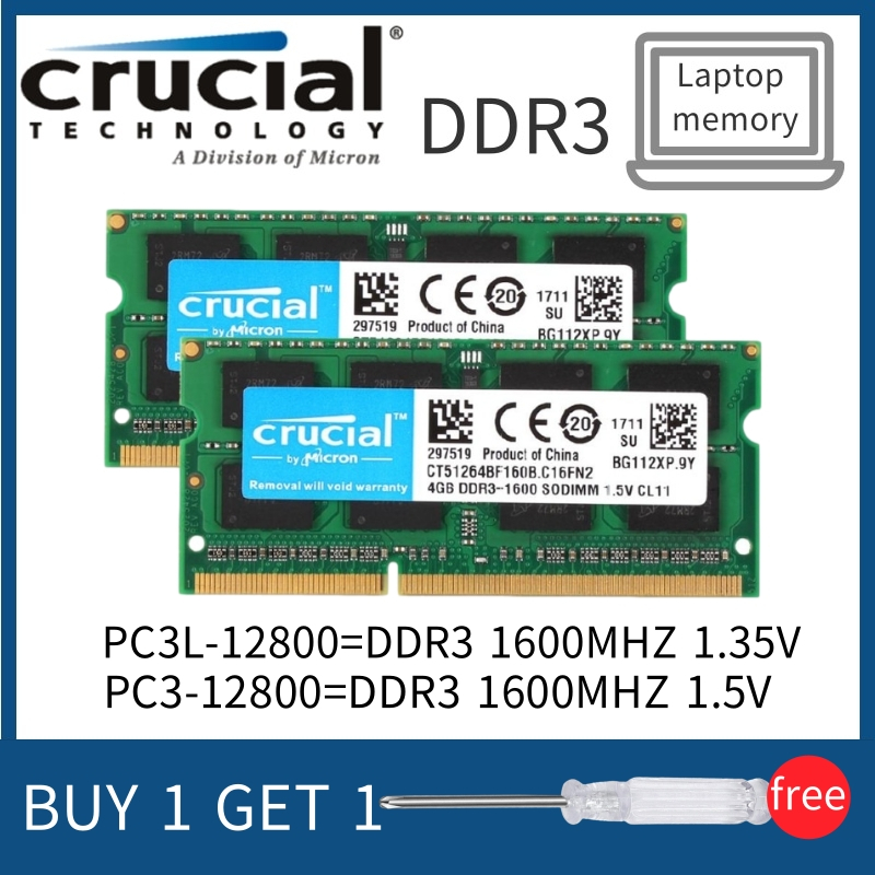 【Ready Stock】Crucial DDR3 1600MHz Laptop Ram 4GB 8GB PC3-12800 204Pin 1 ...