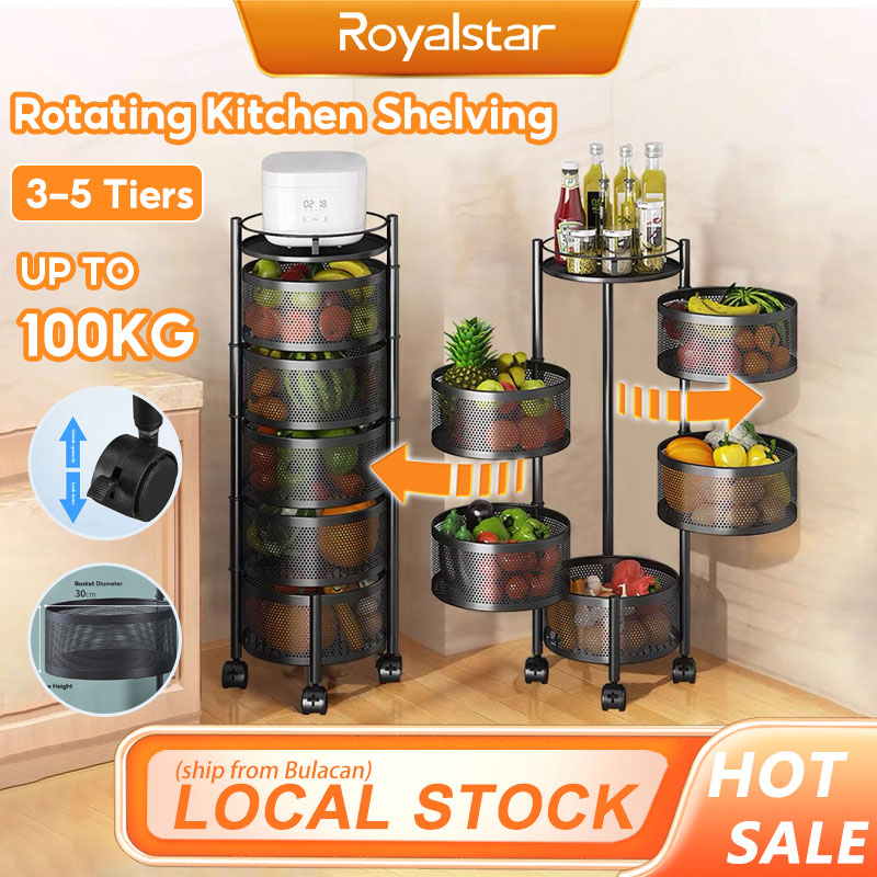 ROYALSTAR Kitchen Rotating Rack With Wheels Utility Trolley Cart ...