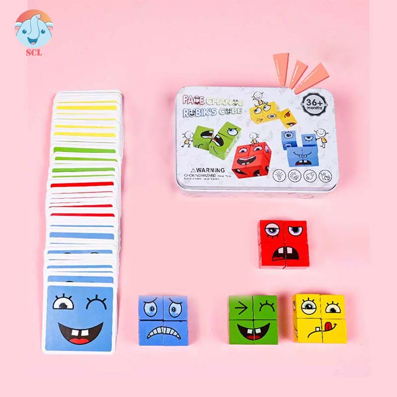 NEW 72pc Cards Wooden FaceChanging educational Magic Cube Building