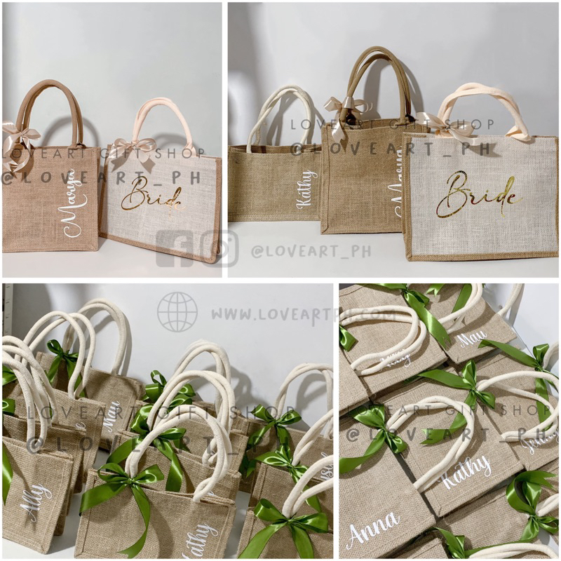 Personalized Burlap Tote Bag Bridesmaid Burlap Bag Wedding Party Gift  Bag Jute Tote Bags