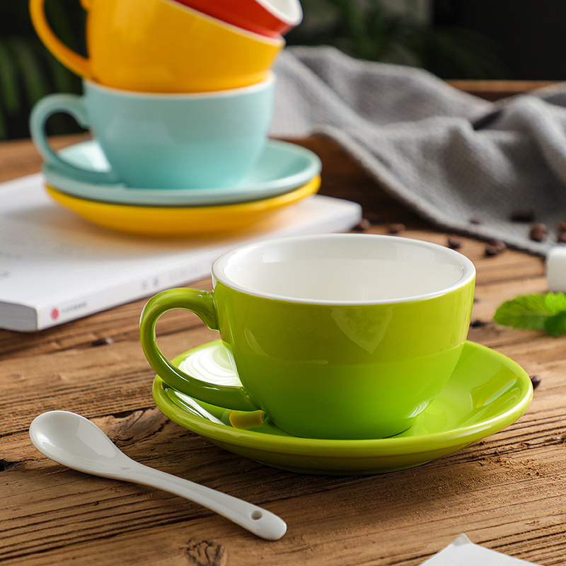 24K 300mL Glossy Ceramic Cappuccino Cups Coffee Cup and Saucer Set ...