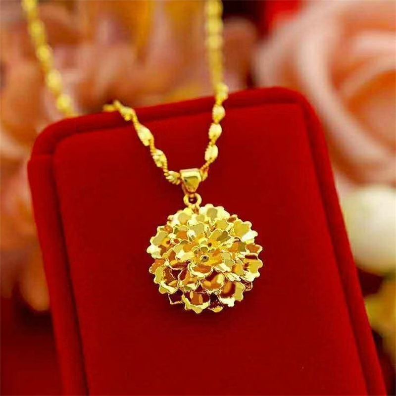 Pure 18K Saudi Gold pawnable Necklace for Women flowers Pendant Pendant Necklace Fashion Jewelry