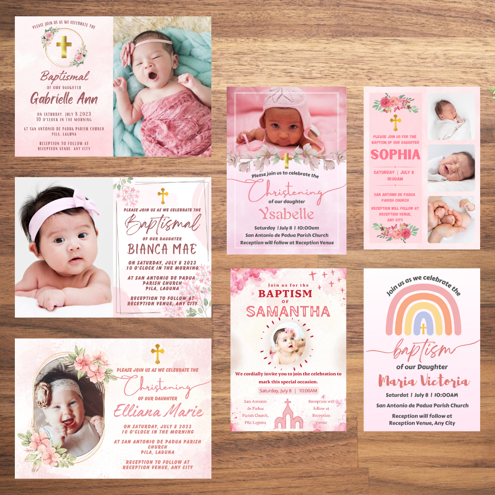 Cute Baptismal / Christening Invitation for Baby Girl Customized