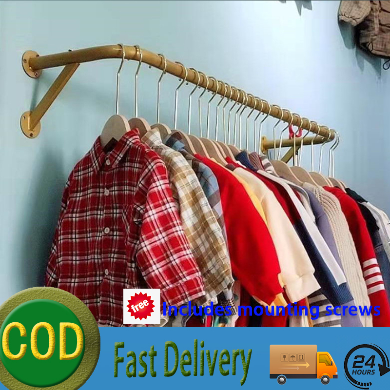 Gold Metal Coat Hat Rack Detachable Wallmounted Clothes Hanger Rod