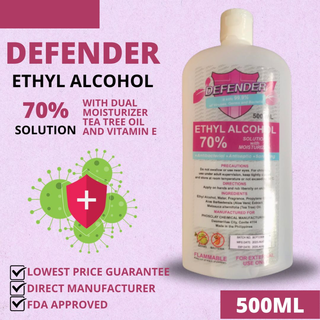 DEFENDER ETHYL ALCOHOL 500ML (TENDERNESS SCENT) FDA APPROVED DIRECT MANUFACTURER Shopee