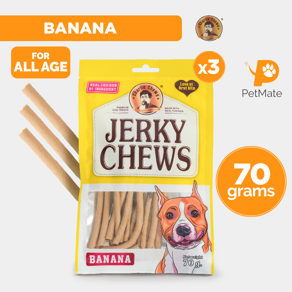 Image showcasing Jerky Chews Adult Dog Treats Banana 70g BUNDLE OF 3 - PetMate | Shopee ...