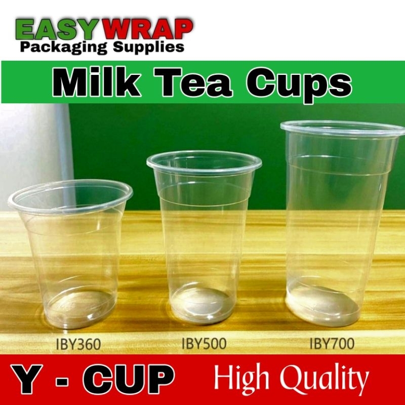 YCUP Plastic PP Milk Tea Cups 12oz / 16oz / 22oz 50pcs ( Flat Lid