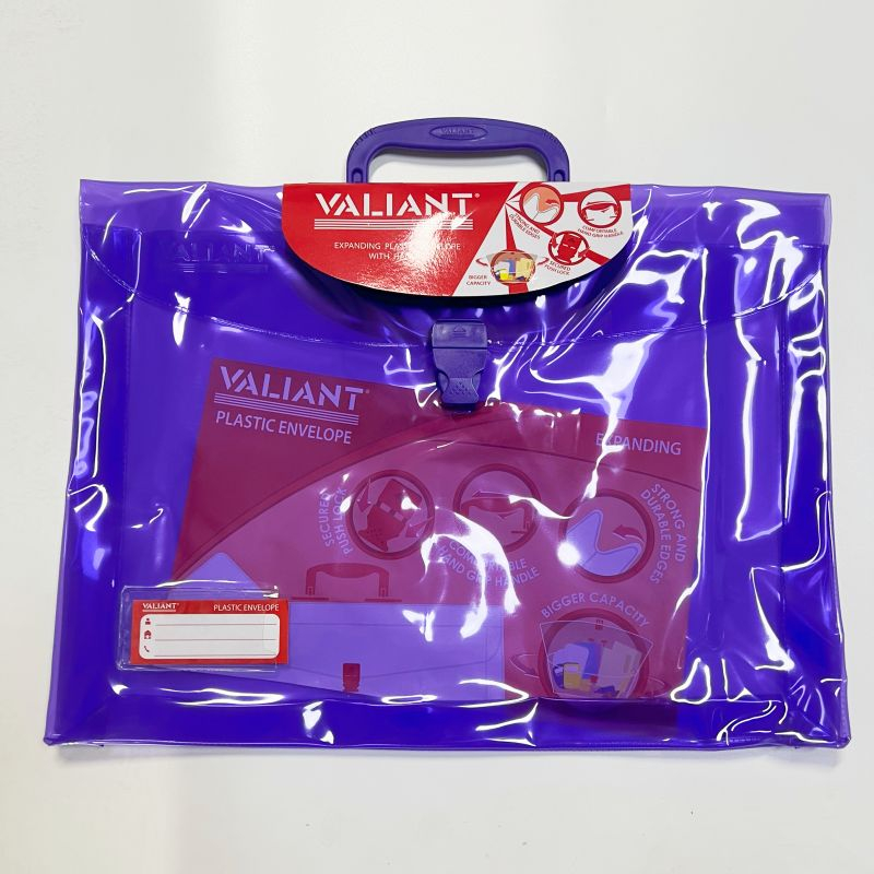Valiant Expanding Plastic Envelope With Handle Pushlock Bag Office