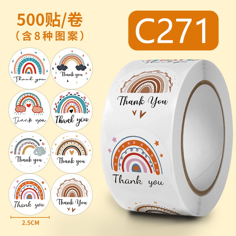 1Roll 500pcs Thank You tape Thankyou Flower Round Seal Sticker Tags ...