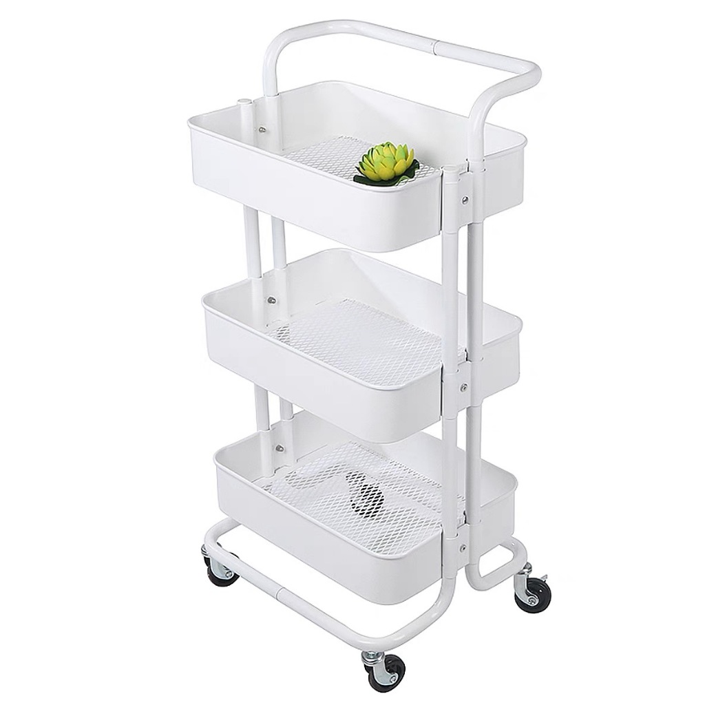 3-Tier Metal Kitchen Trolley with Wheels Office Room Rolling Utility ...