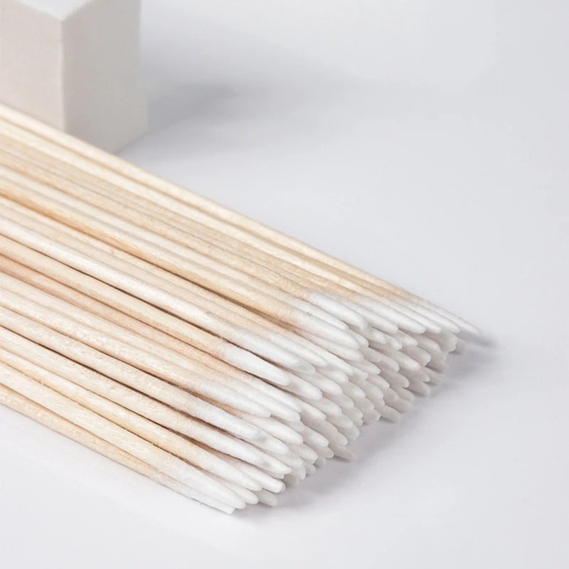 100pcs Nails Wood Cotton Swab Clean Sticks Buds Tip Cotton Head Detail