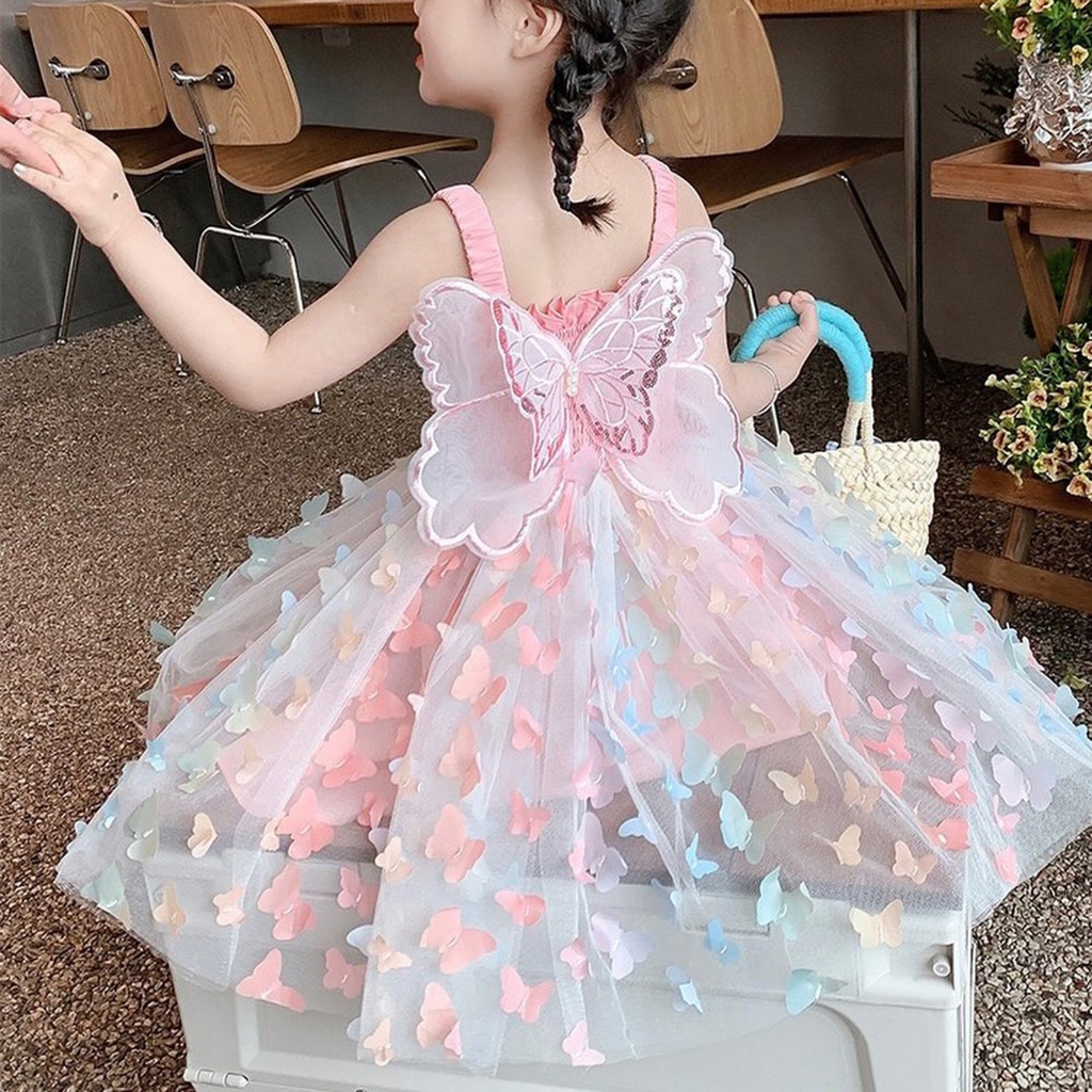 Toddler Baby Girls Dress 3D Butterfly Ruched Sleeveless Layered Cami ...