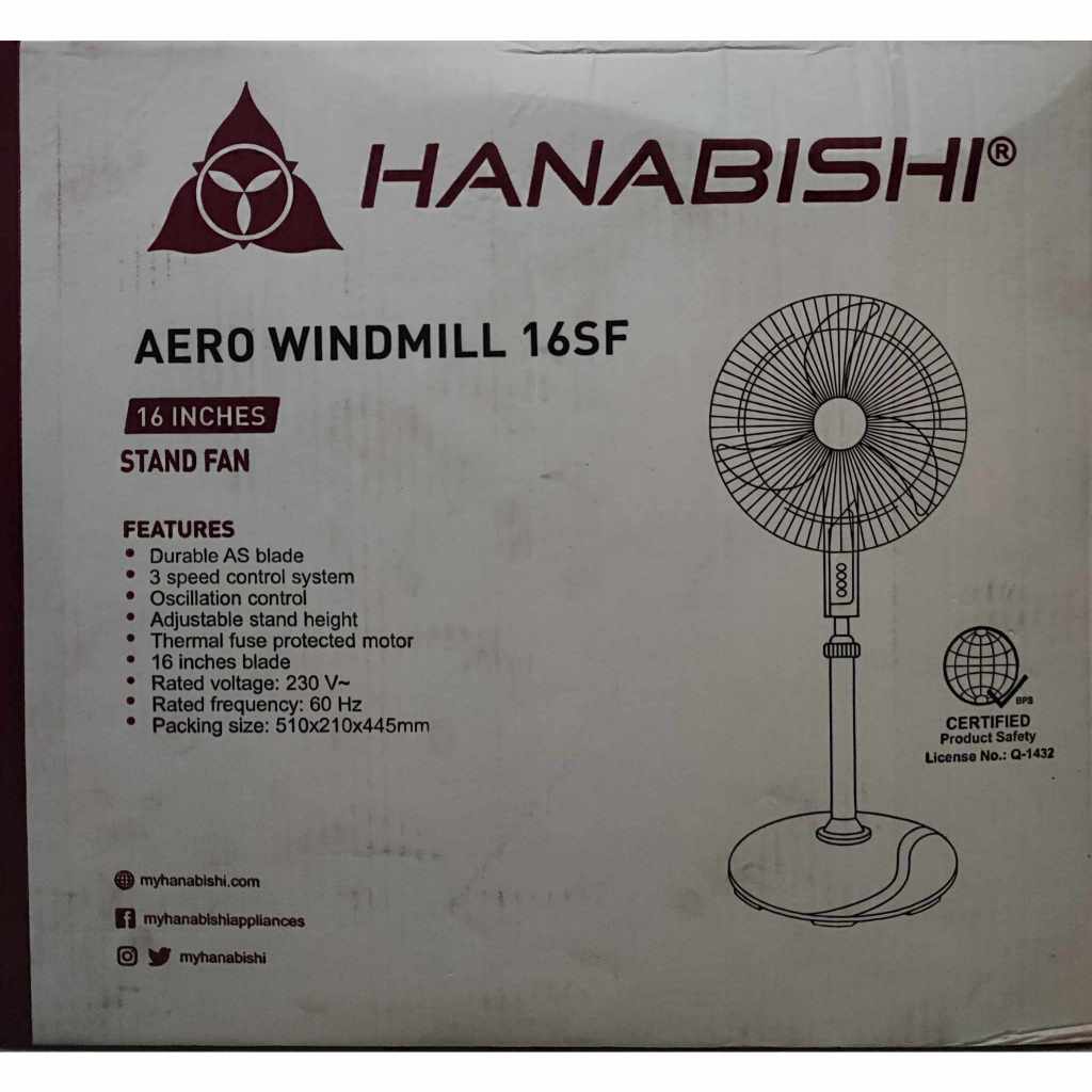 Hanabishi Electric Fan 16" Stand Fan / AEROWINDMILL16SF (Ramdom Color