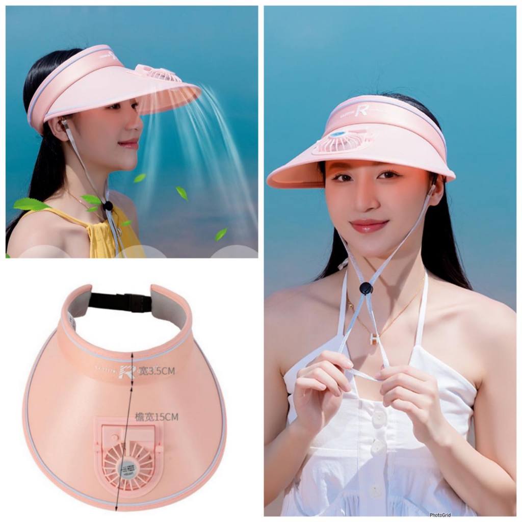 Adjustable Summer Sun Visor With Fan Hat USB Rechargeable | Shopee ...