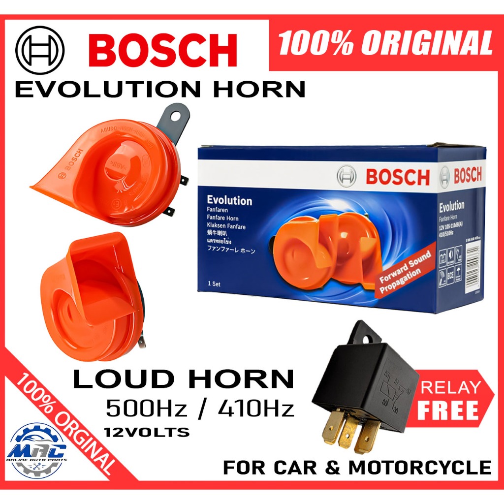 Original BOSCH EVOLUTION Loud Horn 510Hz / 410Hz 2pcs for car and