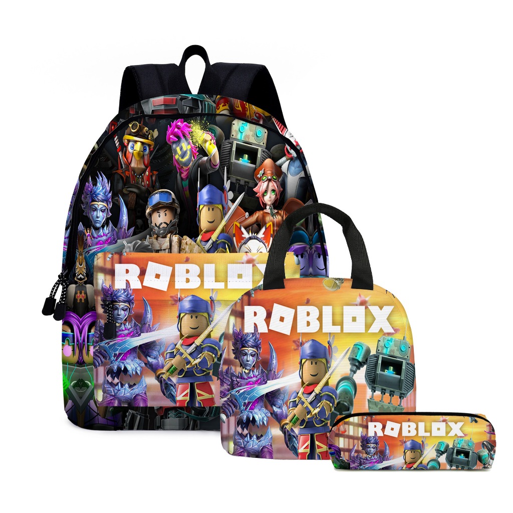 Roblox cartoon school bag for kids backpack meal bag pen bag set