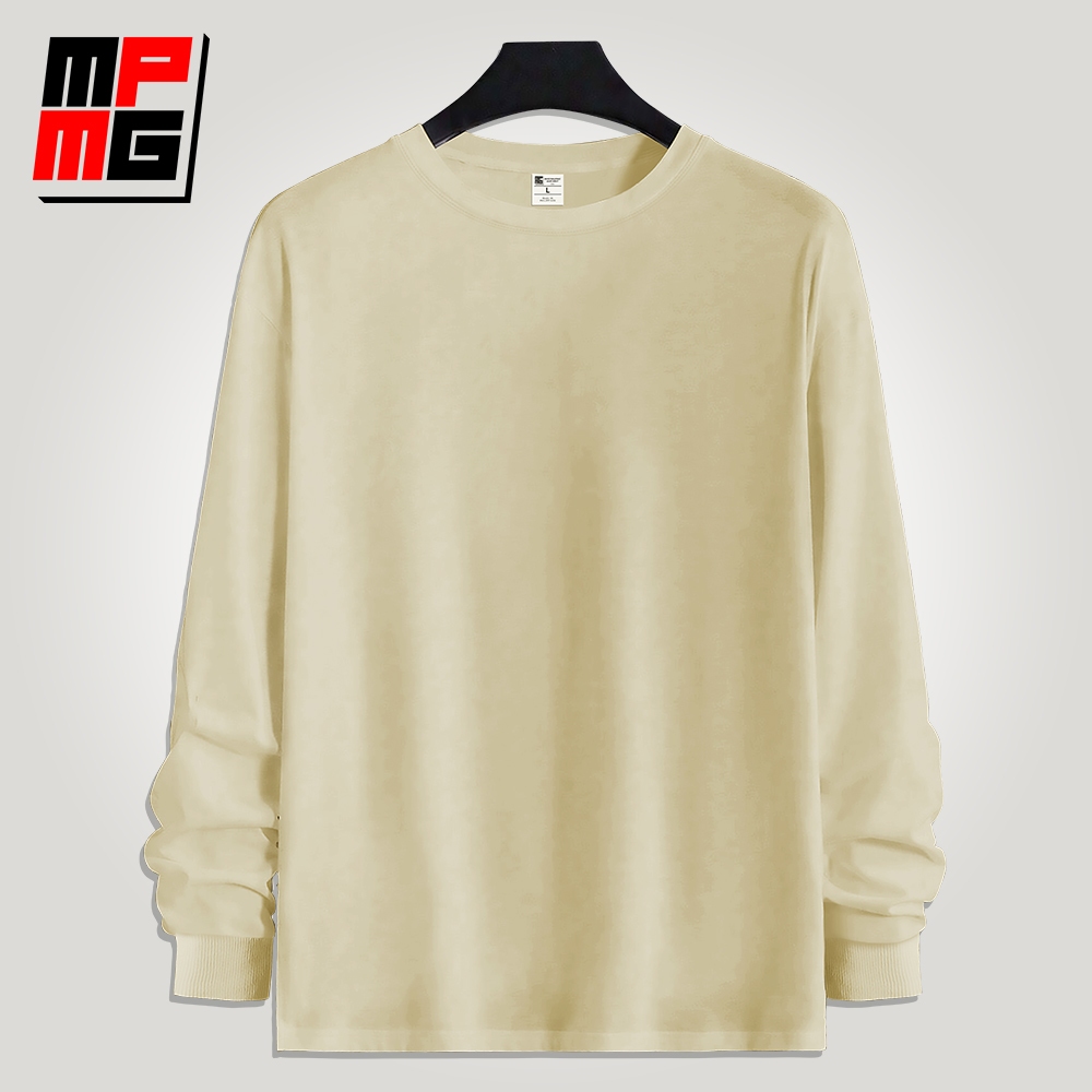 MPMG Plain Round Neck Cotton Long Sleeve Tshirt Clothes Menswear ...