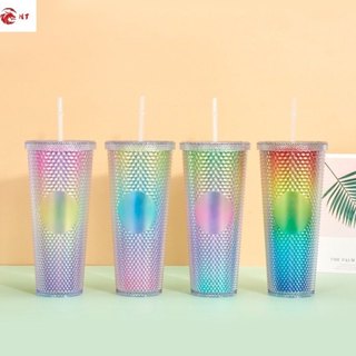 summer Cold Water Cup Tumbler With Straw Double Layer Plastic