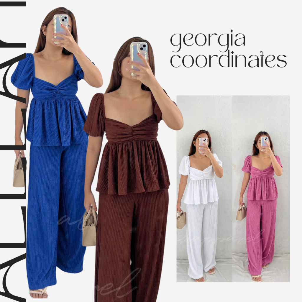 Georgia Flowy Puff Sleeves Top & Pants Coordinates | Alleah Apparel ...