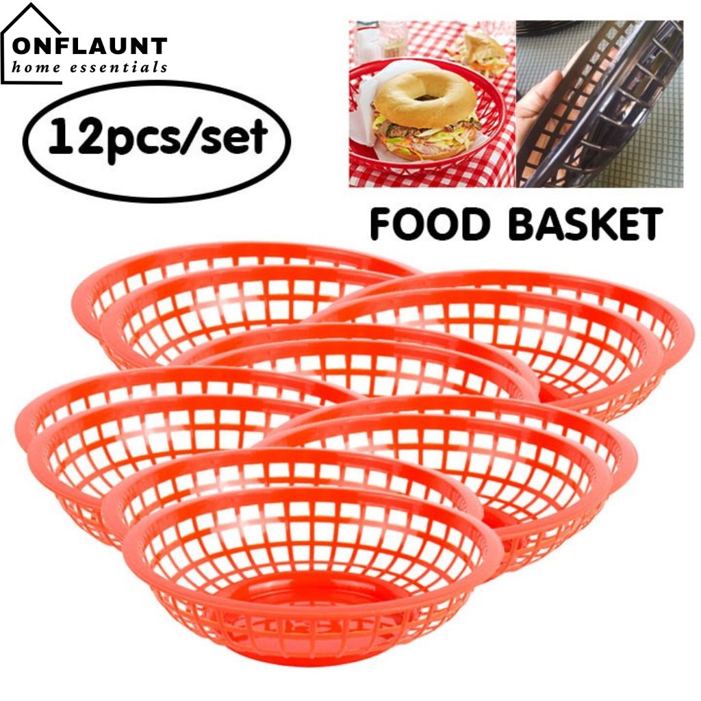 OnFlaunt 12pcs/Set Round Food Basket Plastic Serving Platter Fast Food