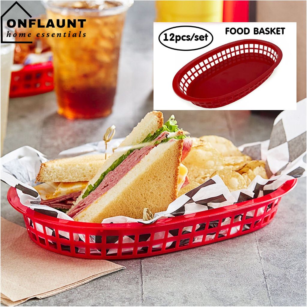 OnFlaunt 12pcs/Set Large Food Basket Plastic Serving Platter Fast Food