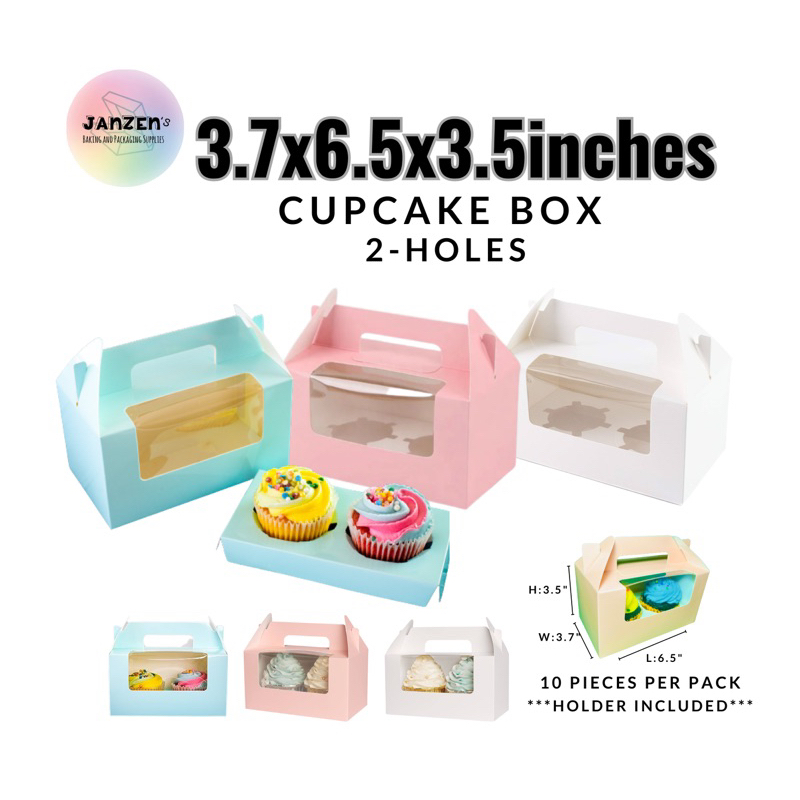 10pcs 6.5x3.7x3.5 (2 holes) Cupcake / Loot Box with Window and Handle ...