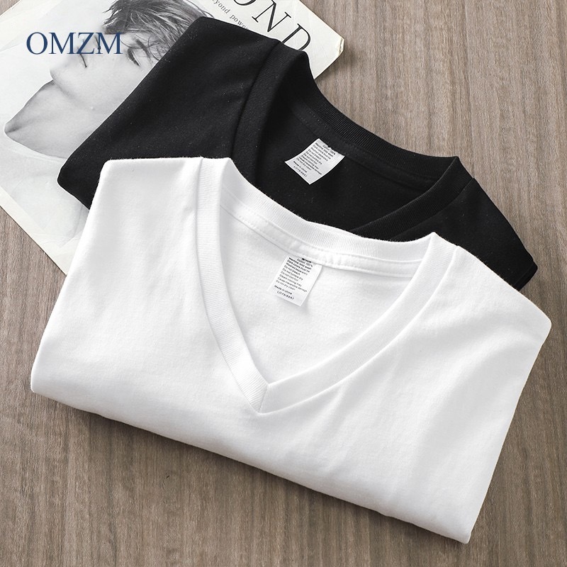 Men And Women SXXL Short Sleeve Loose Cotton V Neck Plain Tshirts