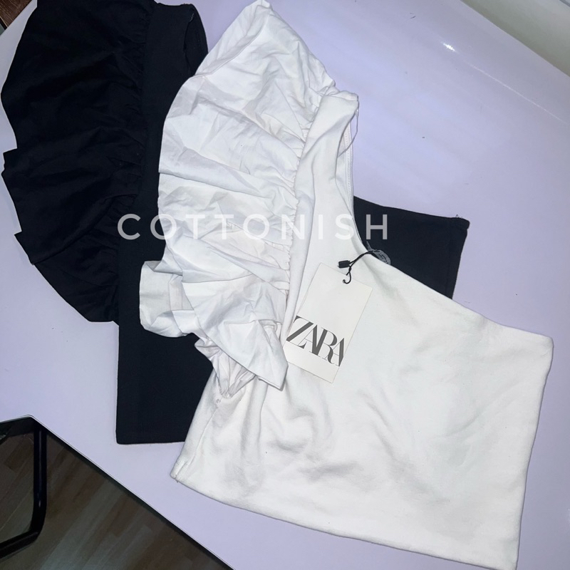 Zara One Side Ruffled Top for Women (Authentic Overrun) | Shopee ...