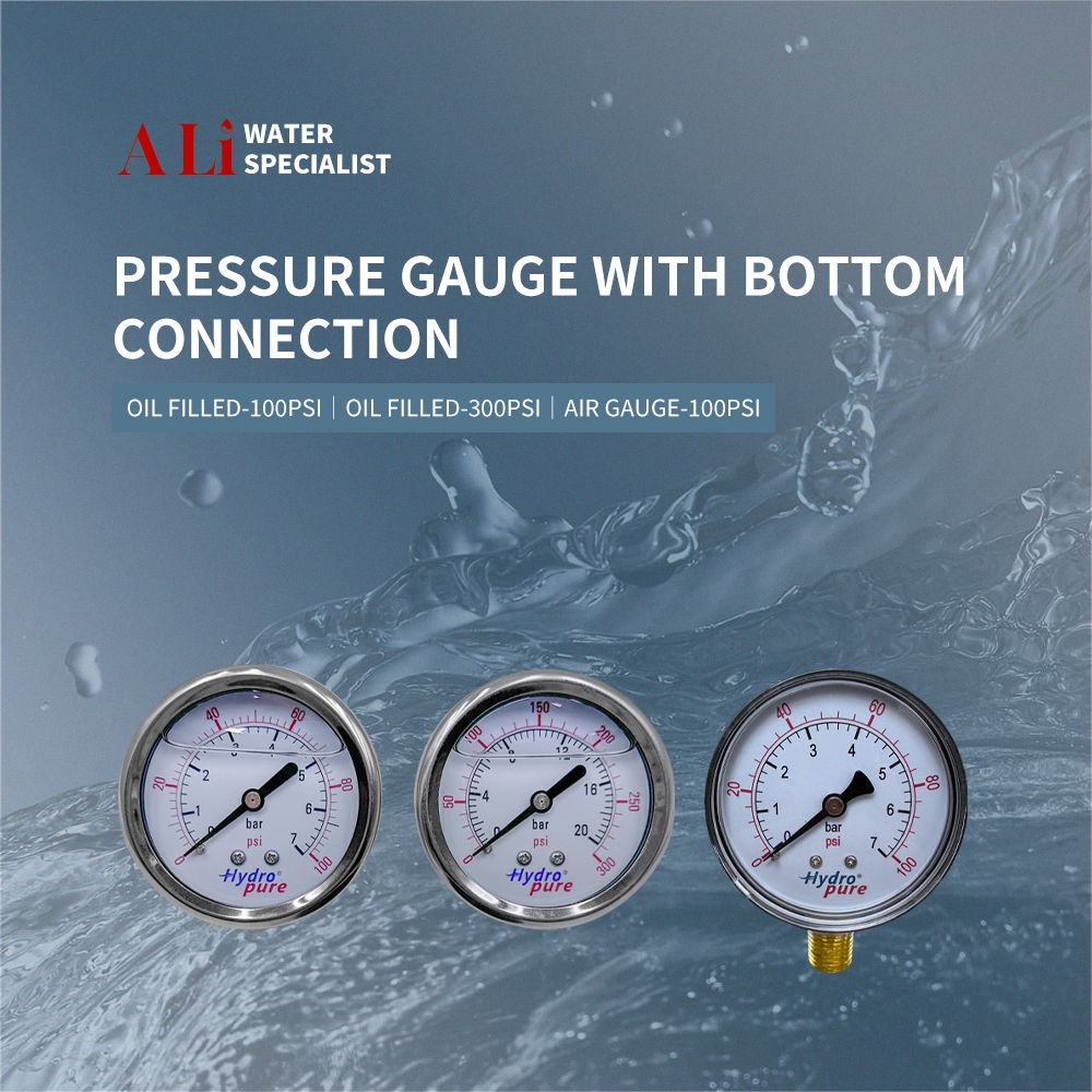 Hydropure Air Oil Pressure Gauge 0100psi Water Pressure Gauge/Oil Filled Pressure Gauge 300psi