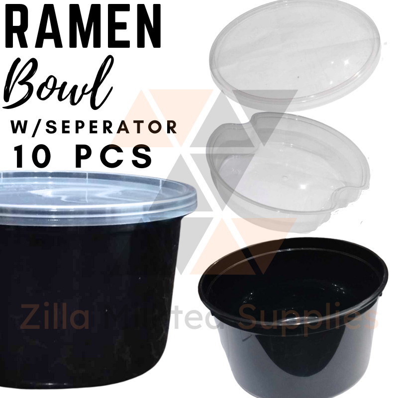 Disposable Ramen Bowls 1000ml with Food Separators and Lids 10pcs per