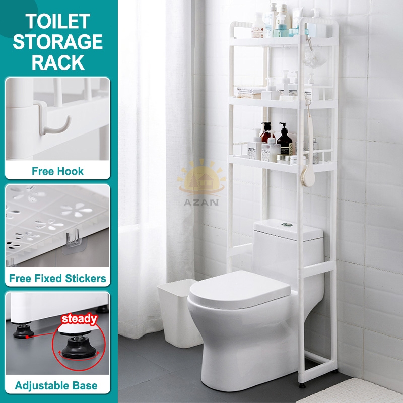 3 Tier Toilet Rack Bathroom Organizer Shelf Rack Punch-Free Toilet ...
