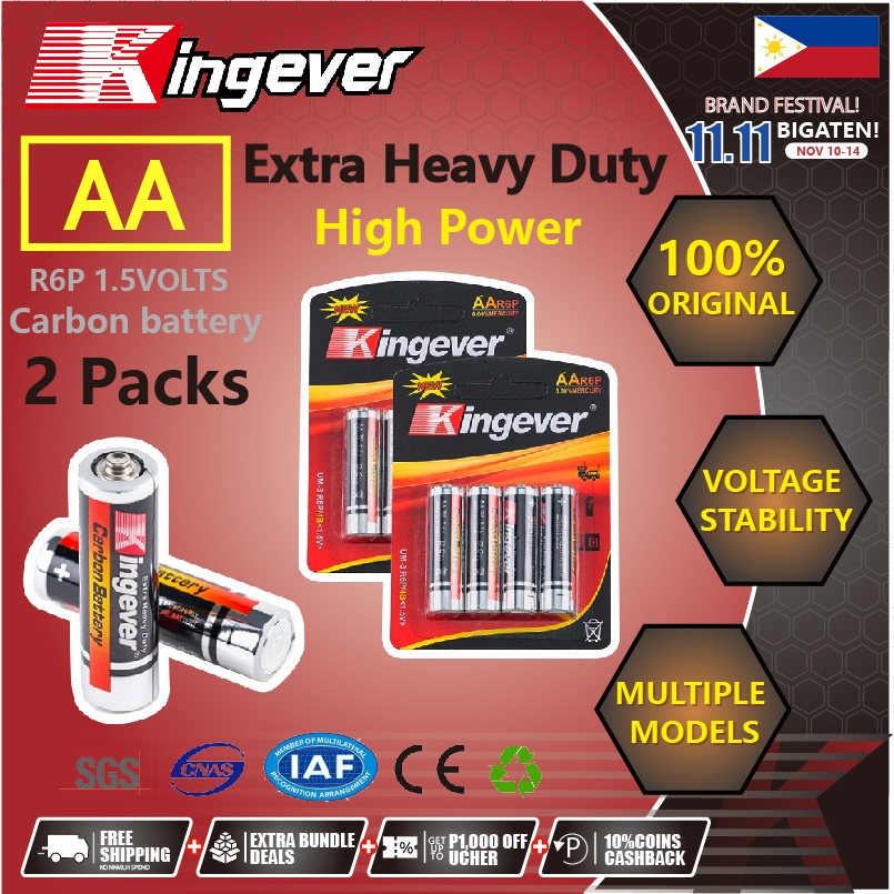 Kingever 40pcs Orignal Extra Heavy Duty High Power AA R6p Battery ...