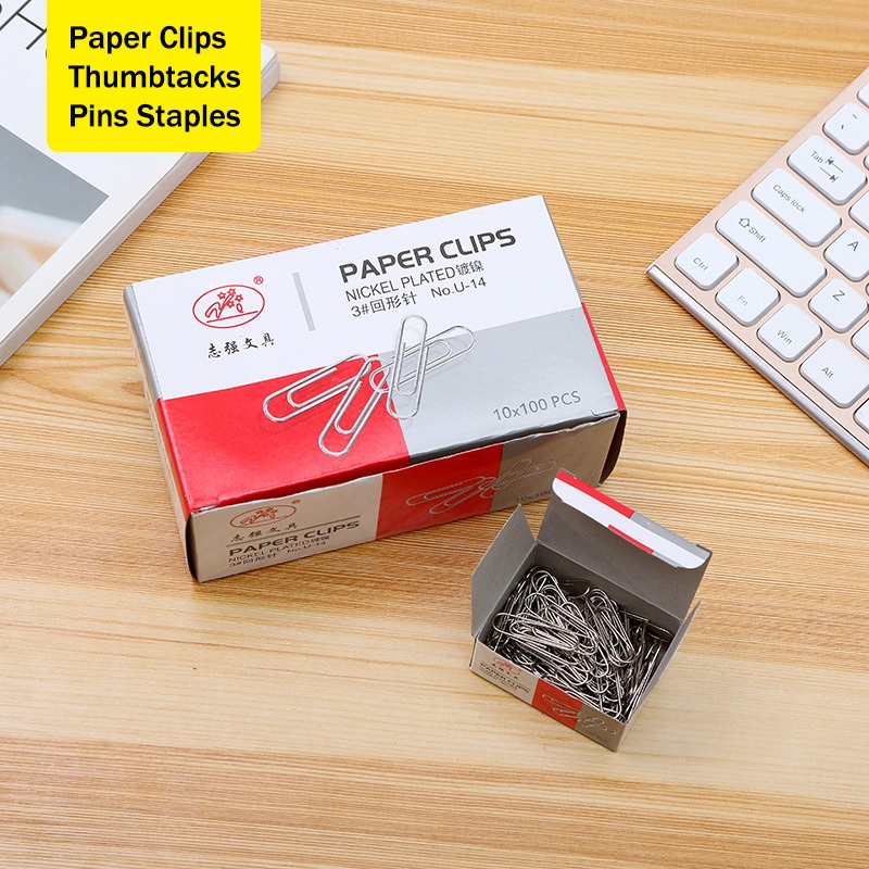HGS 1 Box Paper Clips Thumbtacks Pins Staples School & Office ...
