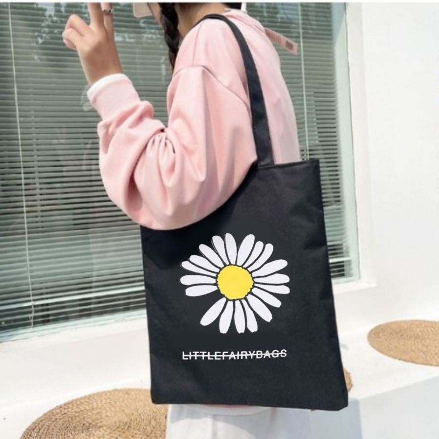Black Tote Korean New Fashion Canvas Tote Bag Canvas Shoulder Bags ...
