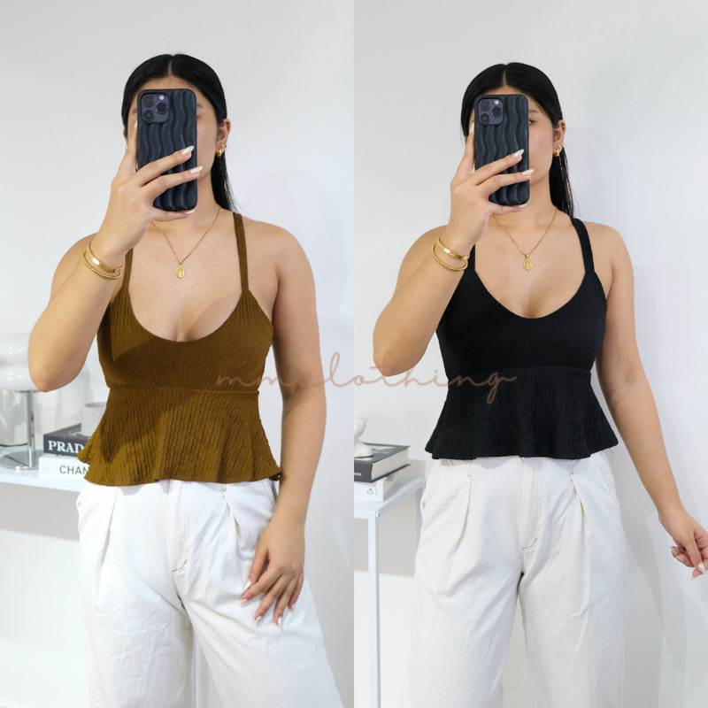 MMCLOTHING V neck Cami String Peplum Top | Shopee Philippines