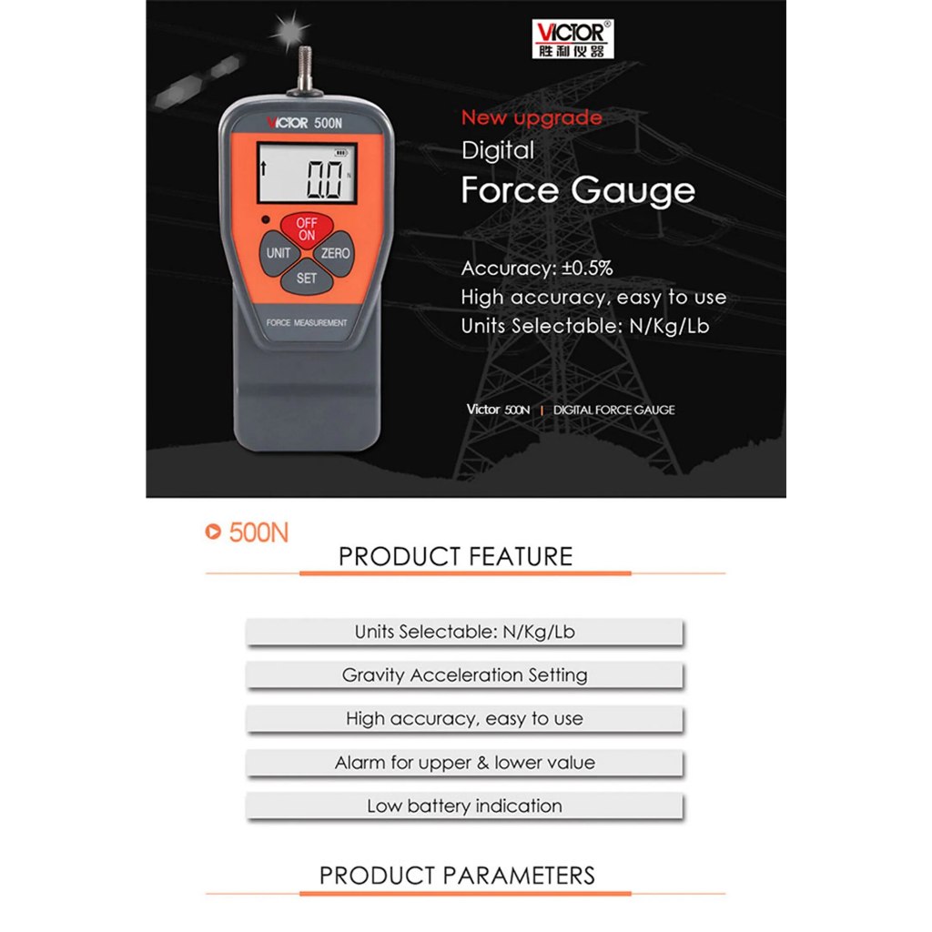 Victor Digital Force Gauge 500N 50Kgf 110Lbf for Lab Force Test