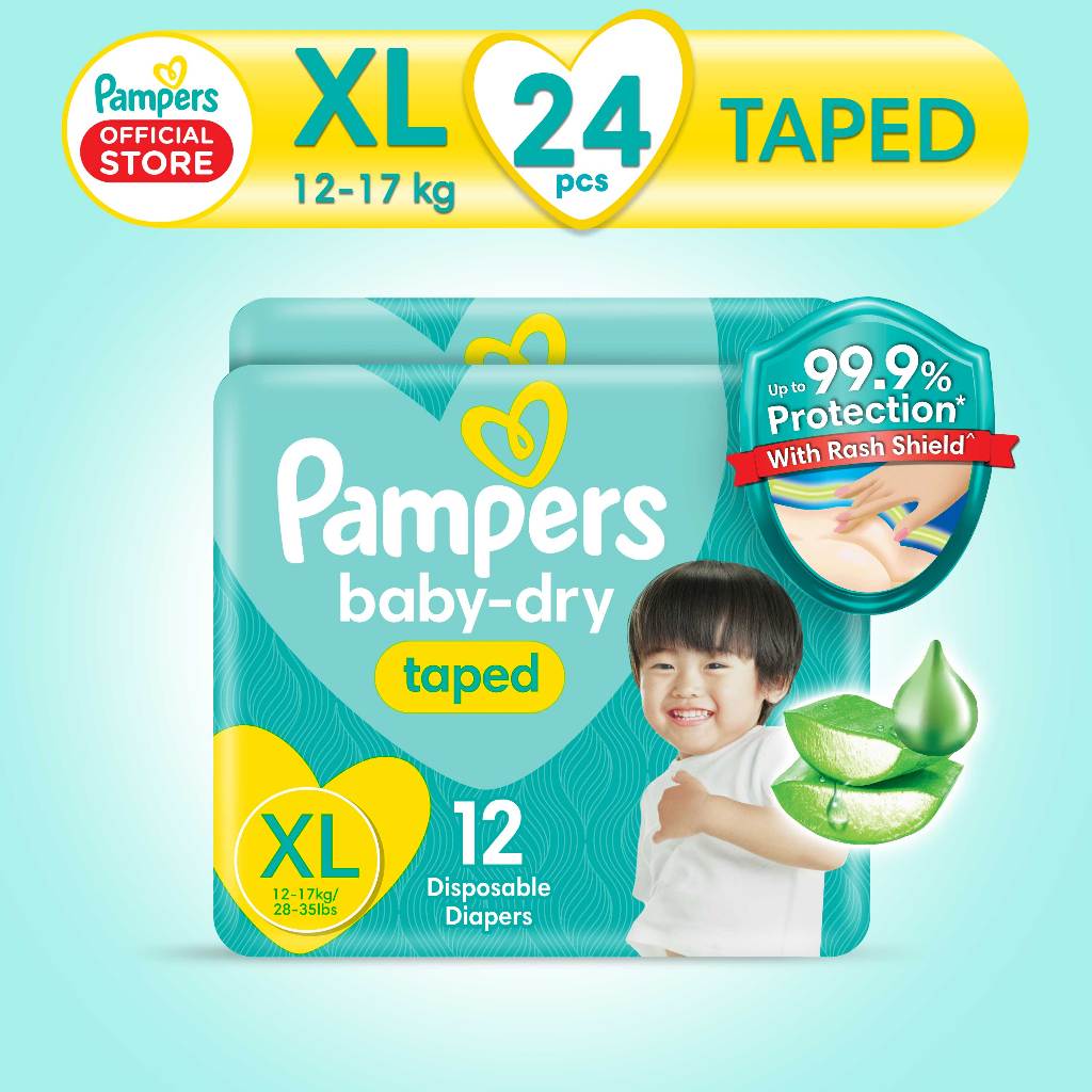 Pampers Baby Dry Taped Diapers XL 12s x 2 packs (24 pcs) | Shopee ...