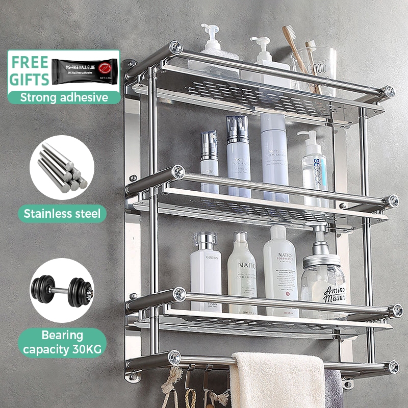 Bathroom Shelves Stainless Steel Towel Rack Wall Mounted Storage Shelf