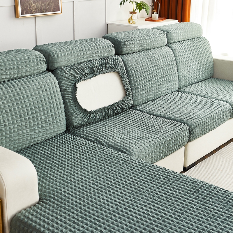 1 2 3 4 Seater Seersucker Sofa Back Cover Plain Elastic Sofa Cushion