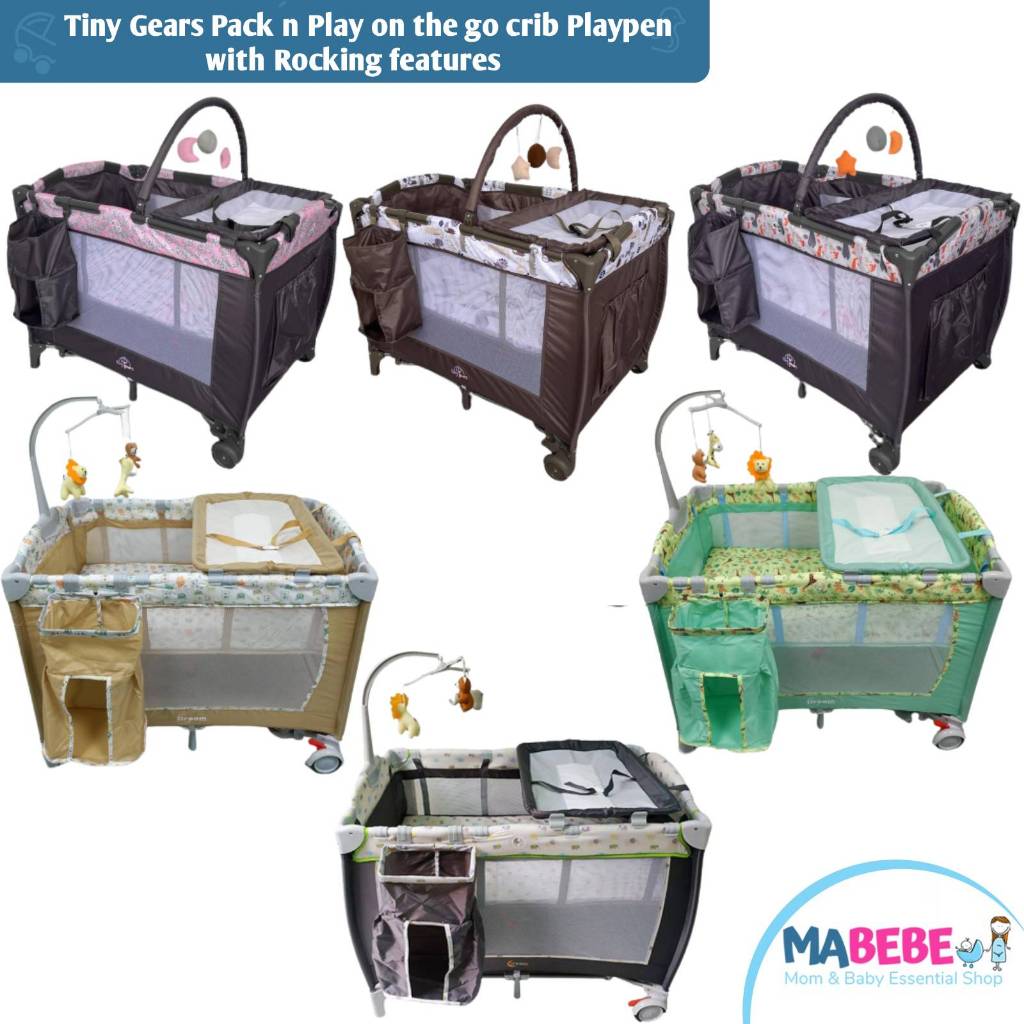 Mabebeshop Pack n Play On The Go Crib Playpen Rocking Features with hanging Toys