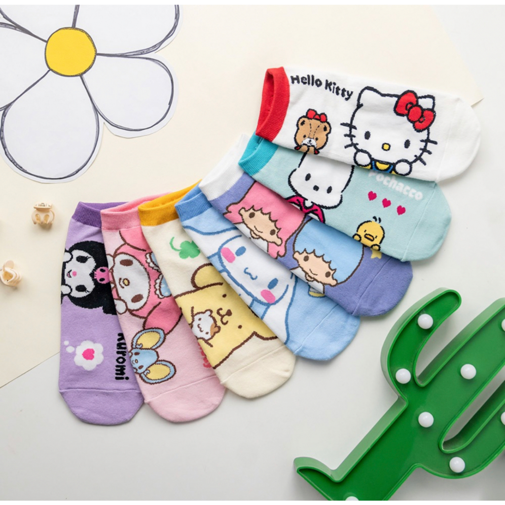 Korean Socks - Kitty Melody Cinnamoroll Kuromi Horizontal Ankle Socks ...