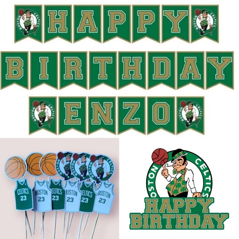 Boston Celtics NBA Basketball Theme Birthday Party Banner Cupcake Cake ...