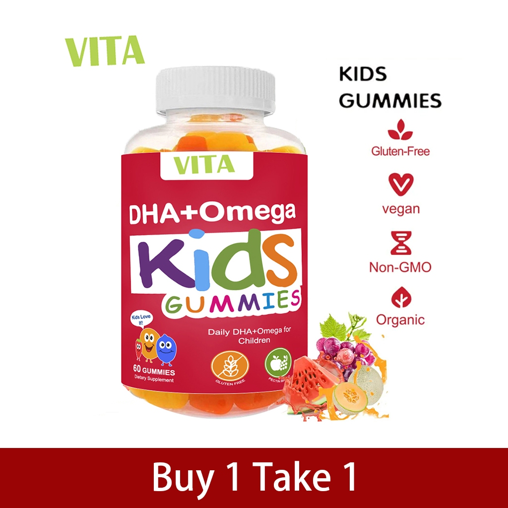 Brain Boosters DHA Omega Gummies Vitamin C for Kids Cognitive