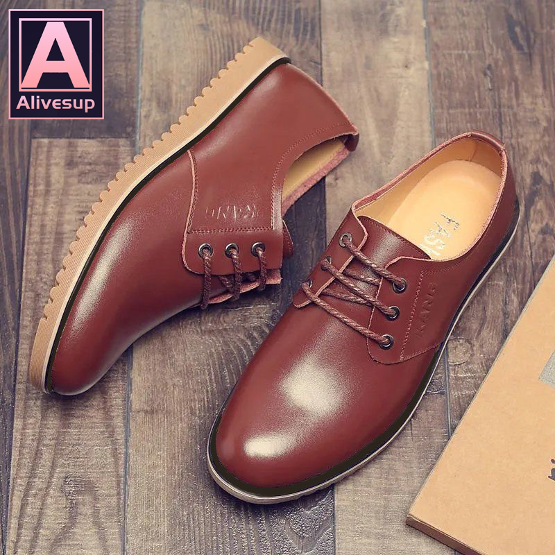 Alivesup New Leather Shoes Mens Business Dress Shoes British Black Mens Casual Leather Shoes 7680